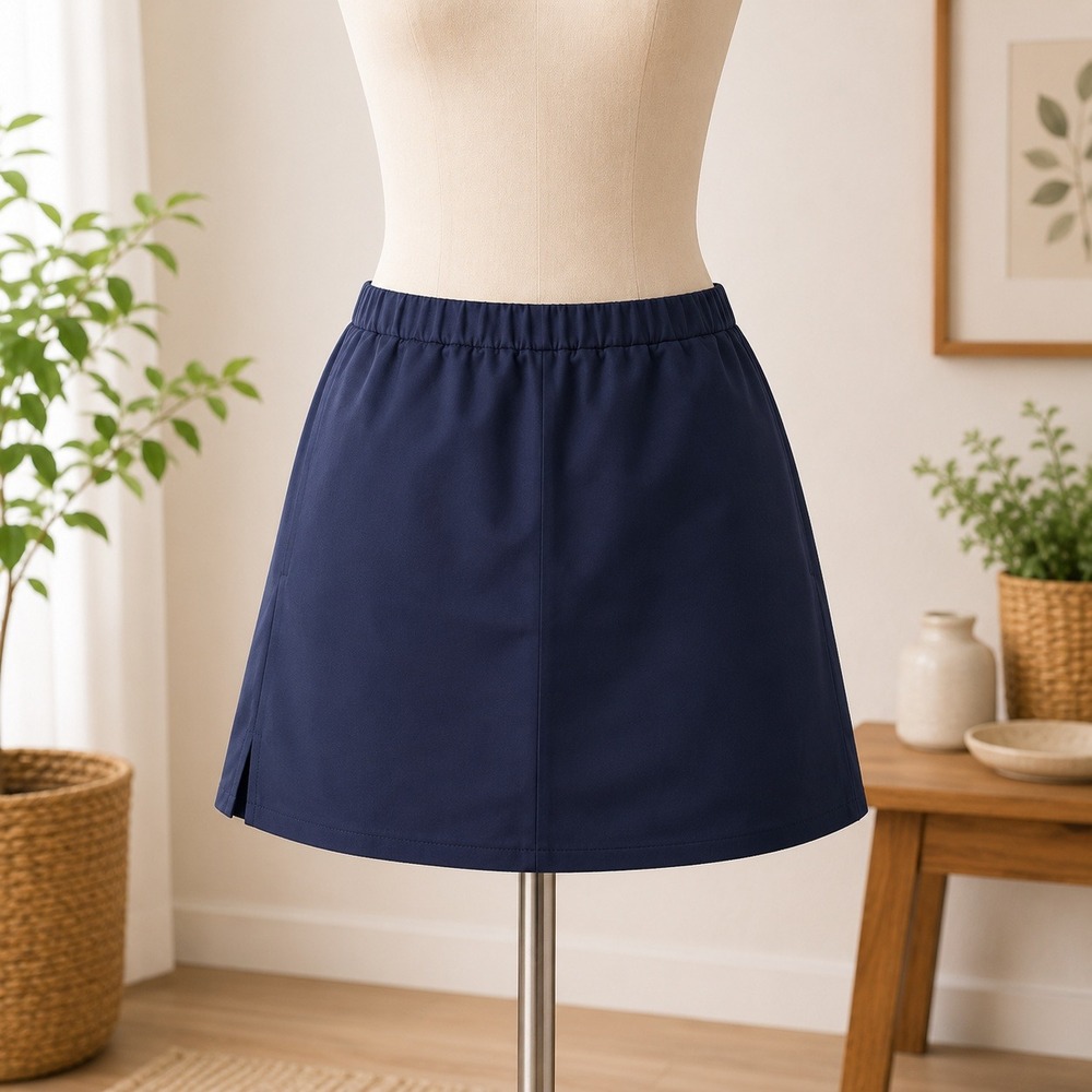Open Edit Mini Skirt Womens Size S Navy Blue‎ Elastic Waist Straight Casual Slit